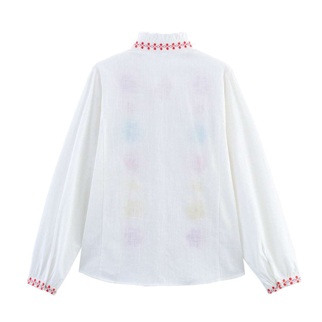 Shirt for women with colorful embroidery and romantic ruffled design Lune London