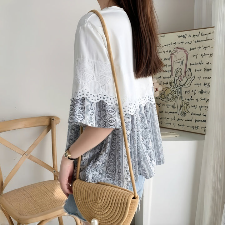 Lune London women's leisure blouse with lace trim