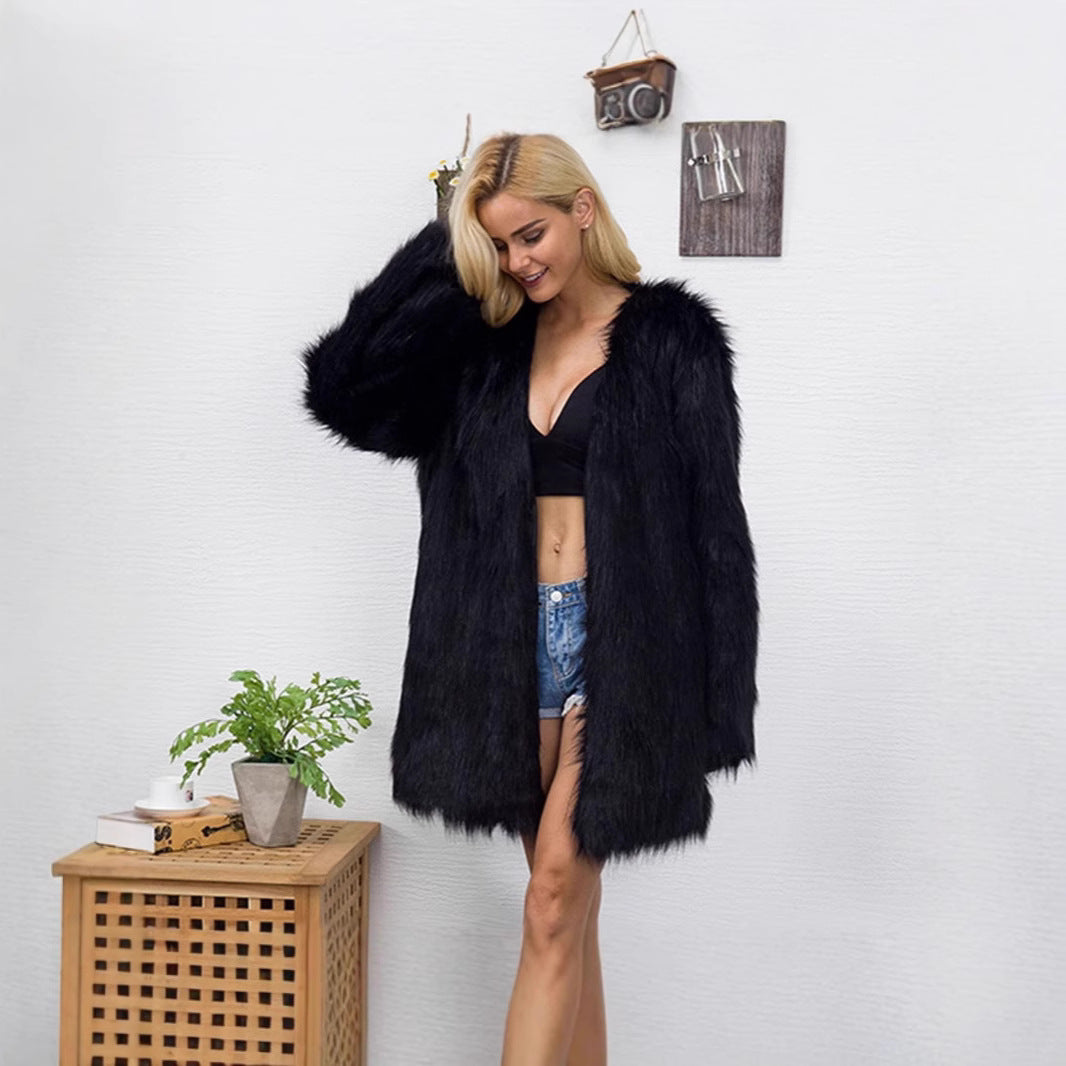 Ladies' parka in luxurious faux fur with open cut Lune London