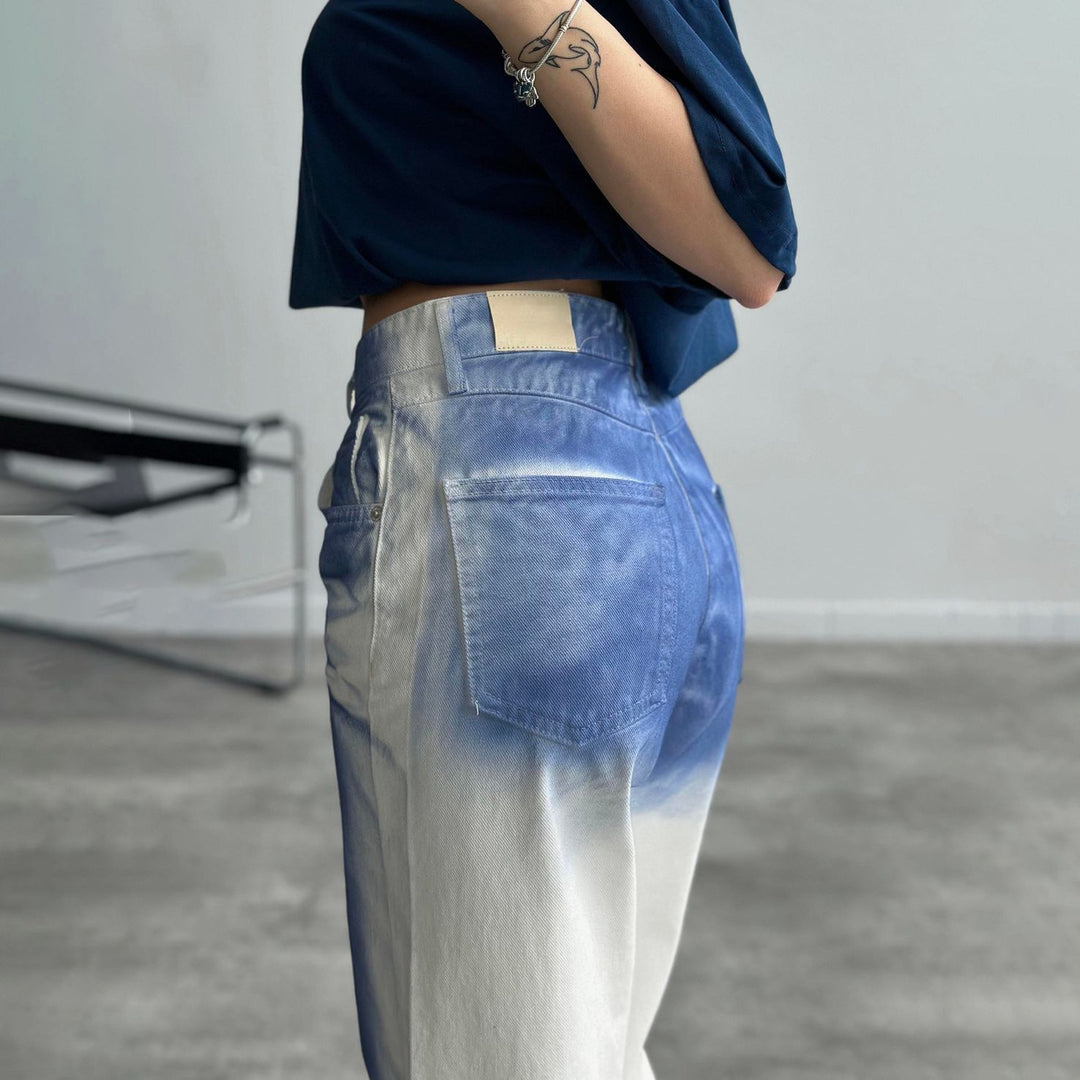 Baggy jeans for ladies with a unique batik design Lune London
