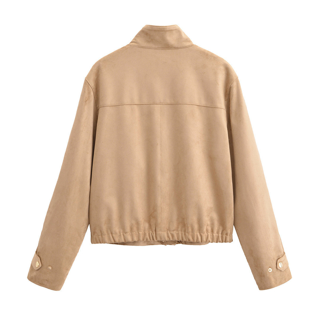 Faux leather jacket for women with high collar and practical side pockets Lune London