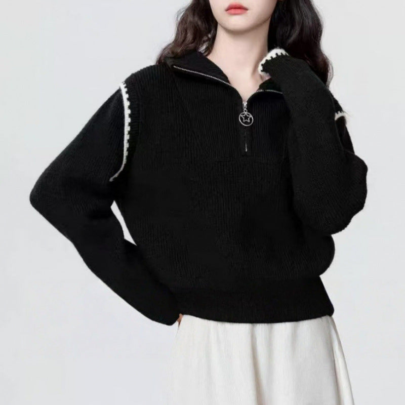 Pull femme à col montant avec col montant et fermeture éclair Chic & Stil