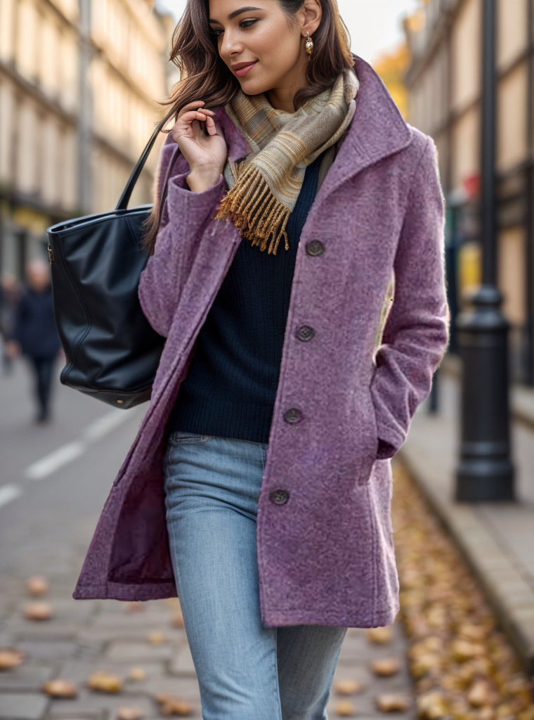 Ladies Elegant wool coat with modern button details Lune London