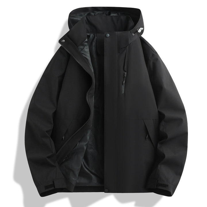 Functional waterproof jacket for men with adjustable hood collar Lune London