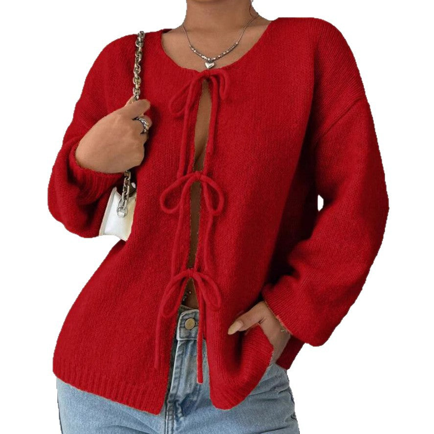 Oversized knit sweater for women with decorative lace detail Chic und Stil