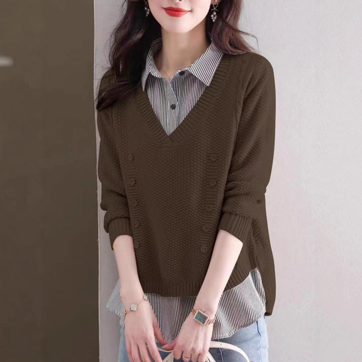Knit V-neck sweater for women with button details Lune London