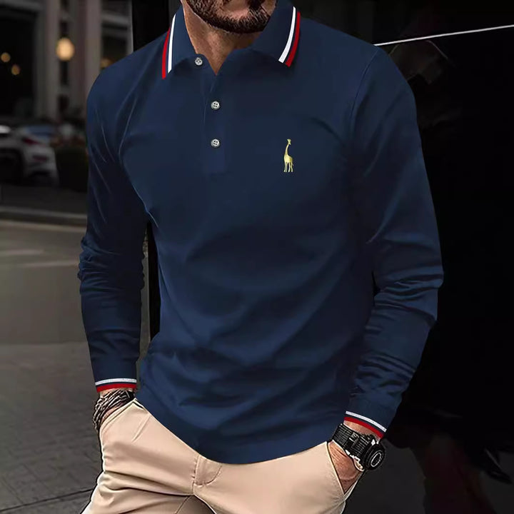 Long sleeve polo shirt for men with sporty collar and contrasting cuffs Lune London