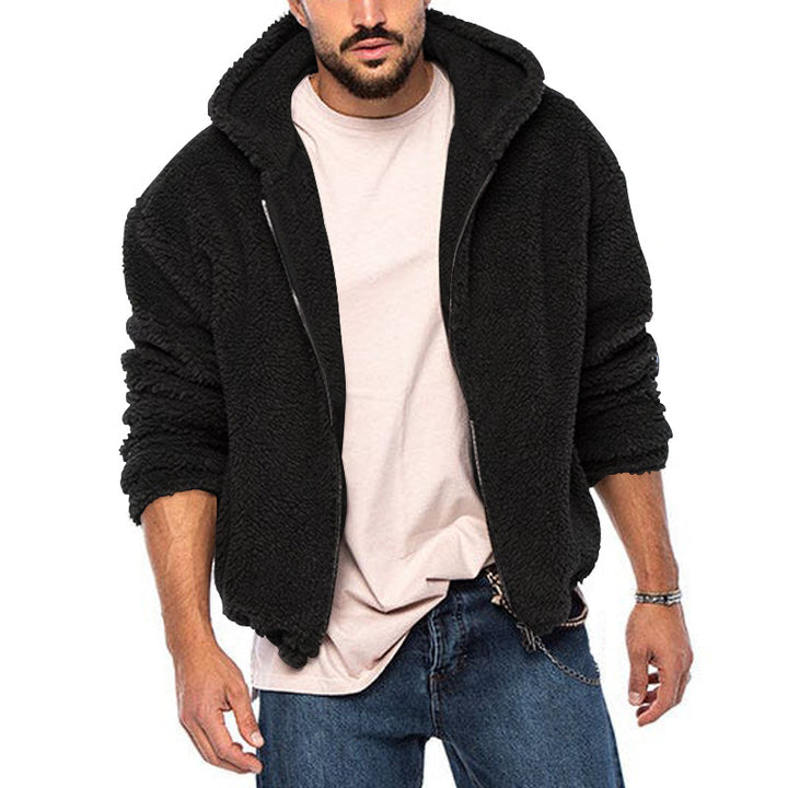 Comfortable fleece jacket for men with large hood and zipper Lune London