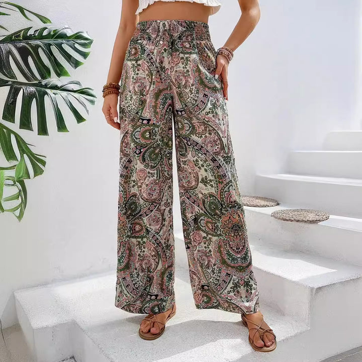 Wide Palazzo Pants for Women with an Elegant Paisley Pattern Lune London