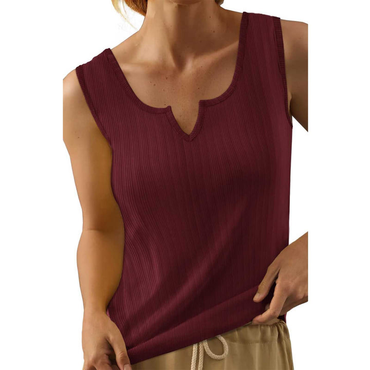 Sleeveless tank top for women with decorative V-neckline and fine ribbed texture Lune London