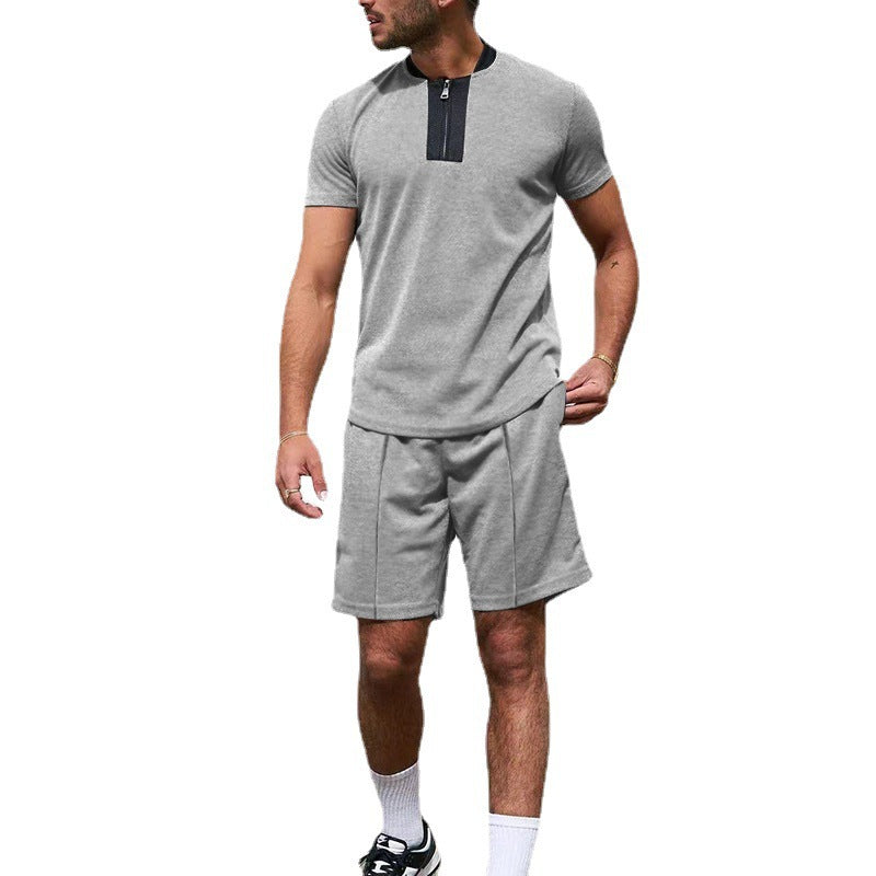 Men's short sleeve sports t-shirt with zip and jogging shorts Lune London