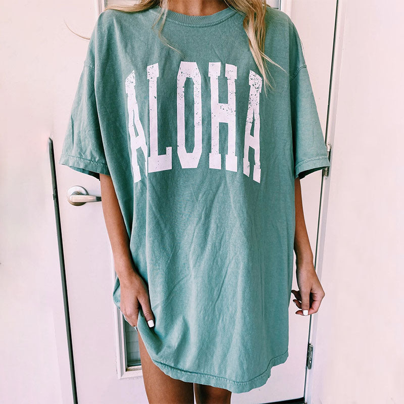 Oversized T-shirt for women with creative Aloha print Lune London