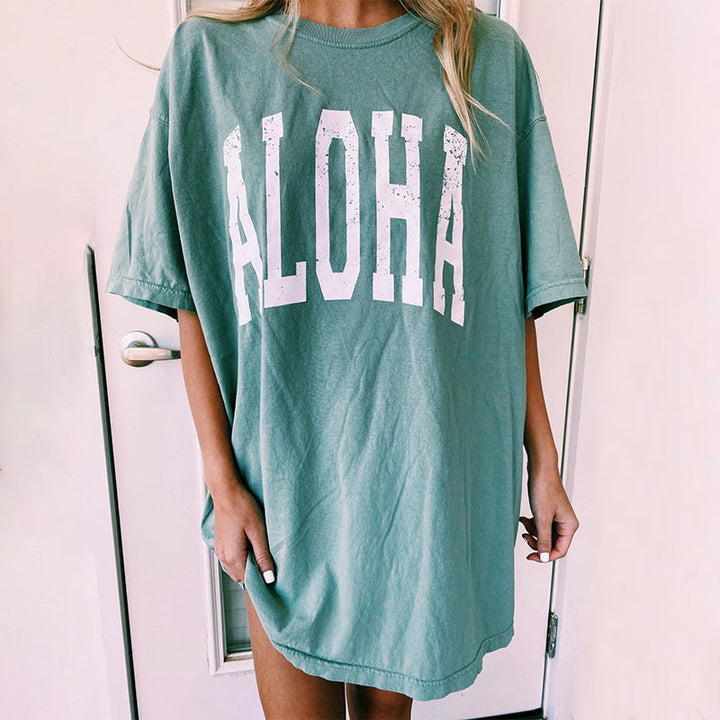 Oversized T-shirt for women with creative Aloha print Lune London