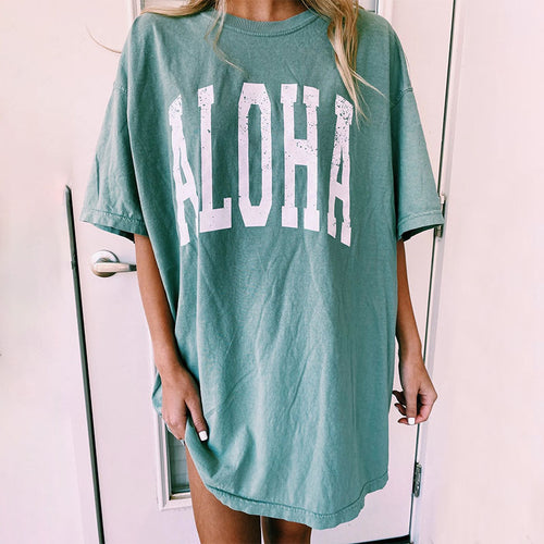 Oversized T-shirt for women with creative Aloha print Lune London