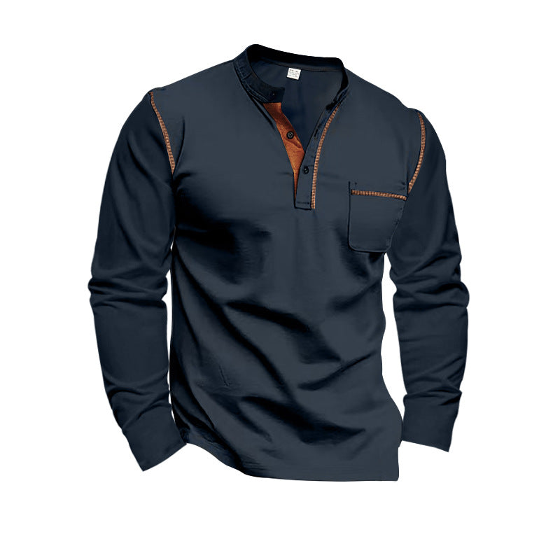 Men's long sleeve Henley shirt with modern collar and practical chest pocket Lune London
