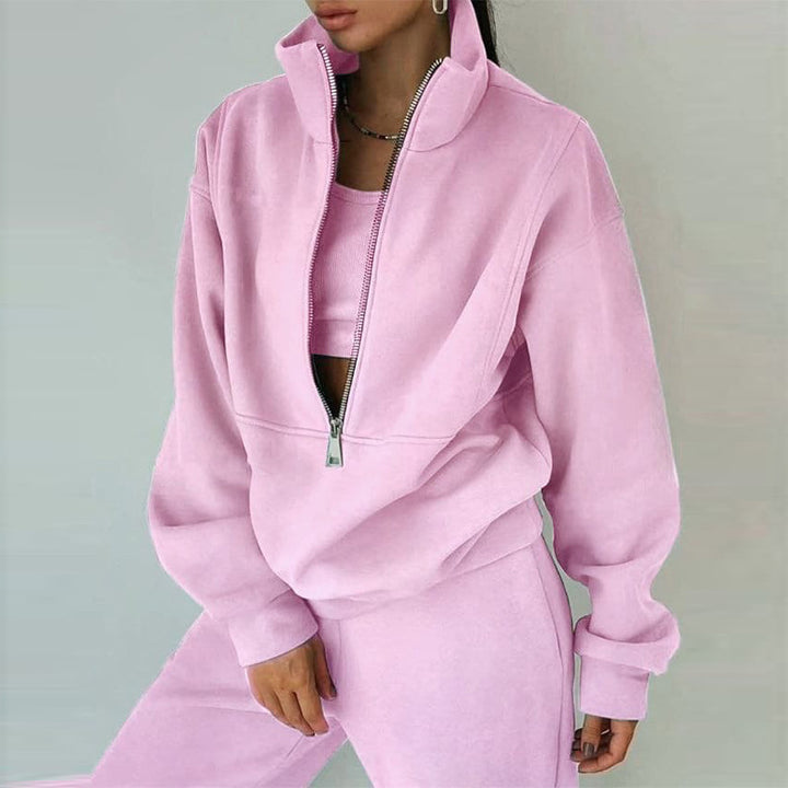 Women's zip hoodie with high collar and casual cut Chic & Stil