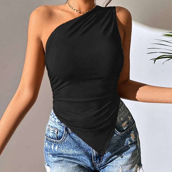 Asymmetrical top for women with decorative gathering element Chic & Stil