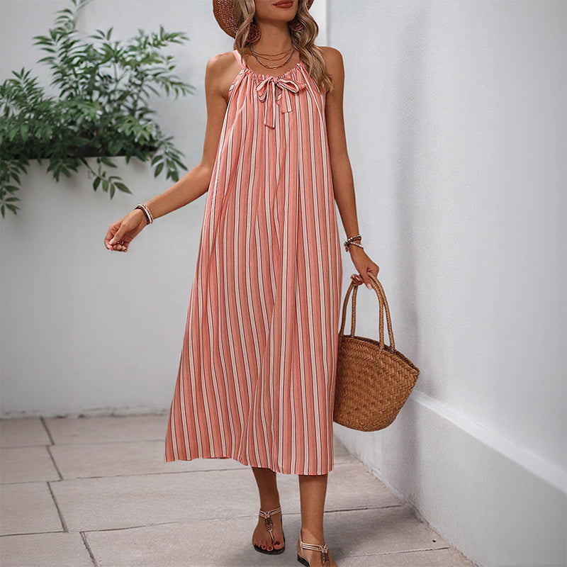 Lune London Women's Striped Maxi Summer Dress with Adjustable Drawstring