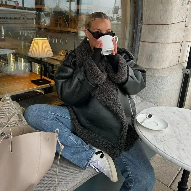 Manteau d'hiver à la mode pour femmes avec col en fausse fourrure Chic & Stil