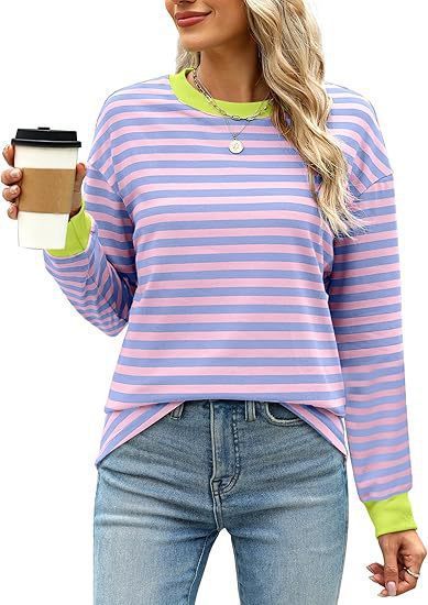 Ladies Casual Striped Sweater with Round Neck Lune London