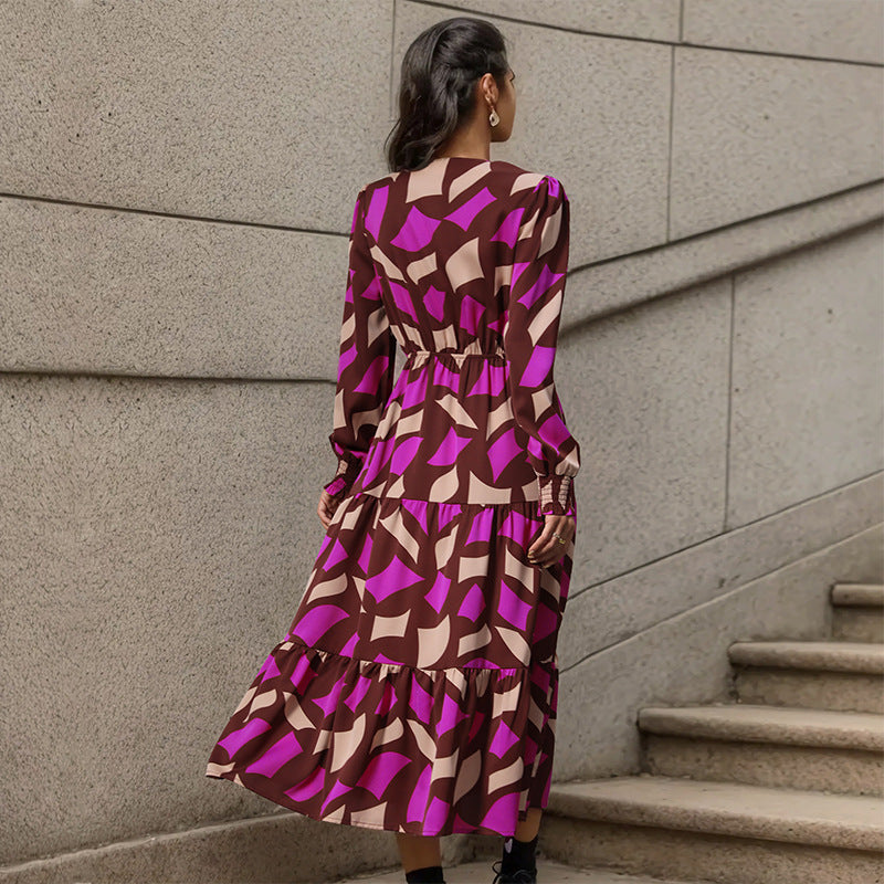 Maxi dress for women with voluminous skirt and refined tied belt Lune London