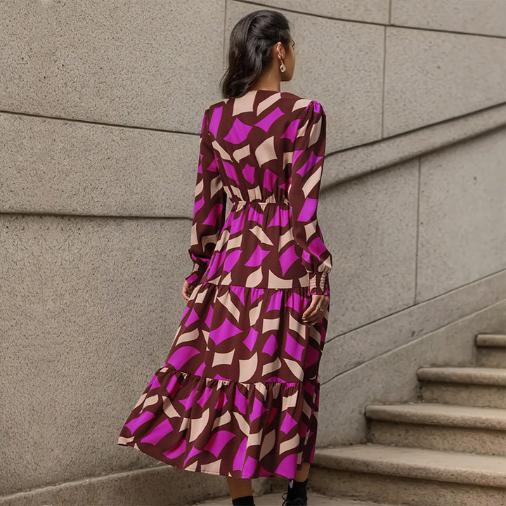 Maxi dress for women with voluminous skirt and refined tied belt Lune London