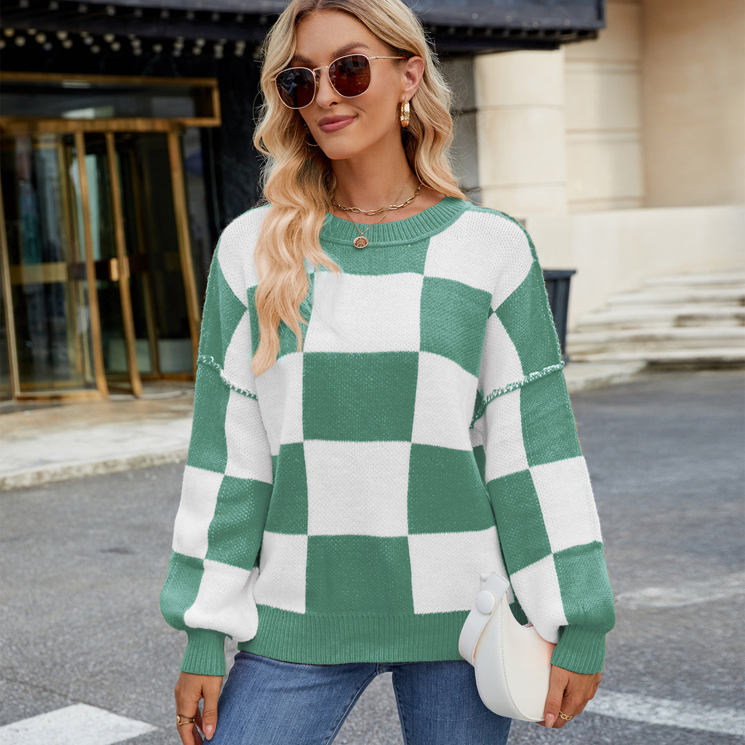 Checked knit sweater for women in breathable Lune London
