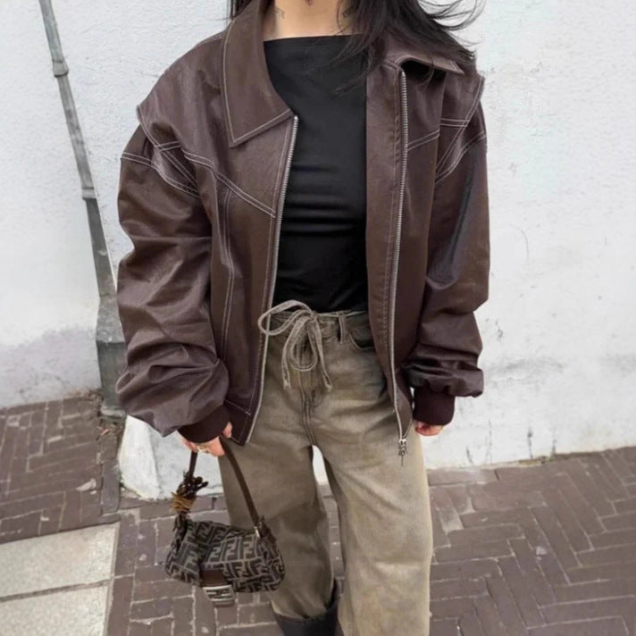 Modern faux leather jacket for women with a sporty cut and practical pockets Lune London