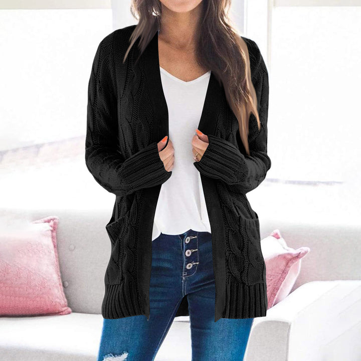 Ladies Chunky Knit Cardigan with Open Front and Large Pockets Lune London
