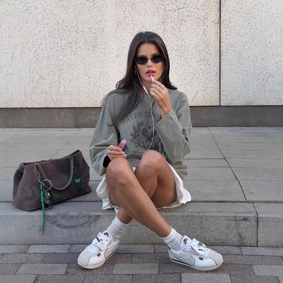 Casual long sleeve t-shirt for women with a chic and stylish creative print design