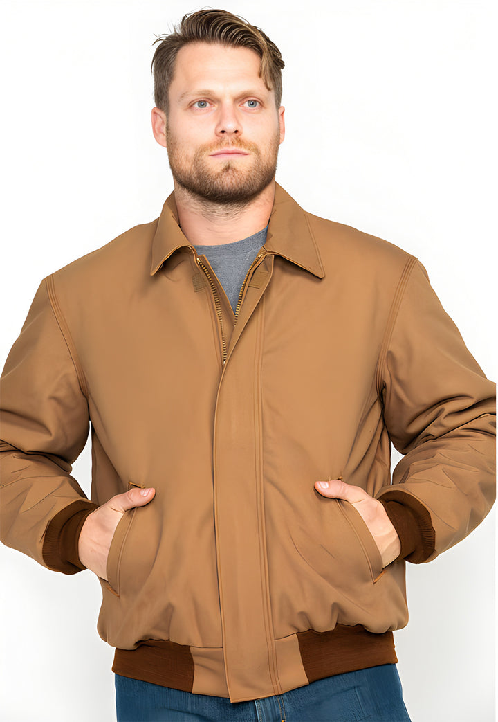 Insulated transitional jacket for men with high collar and practical pockets Lune London