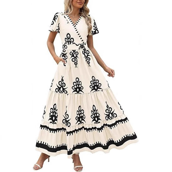 Maxi dress for women with eye-catching embroidery and voluminous skirt Lune London