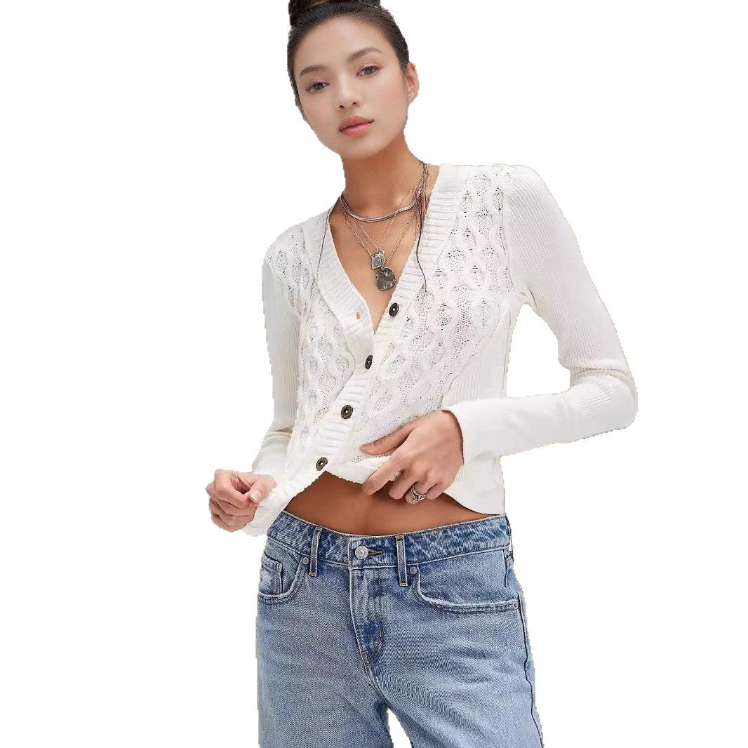Women's knit jacket with elaborate twisted details and button placket Lune London