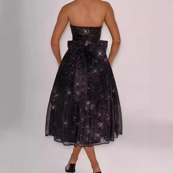 Ladies Elegant strapless cocktail dress with ruched top and A-line Lune London