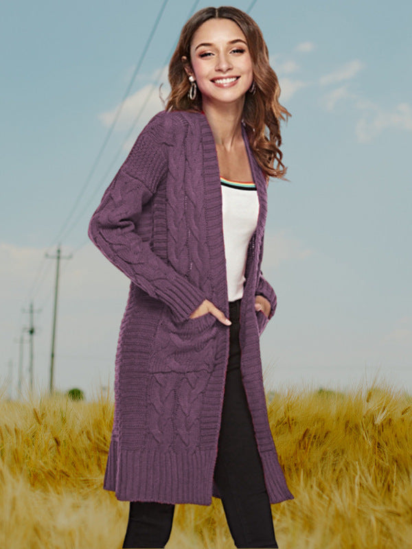 Knitted cardigan for women with a modern weaving pattern and practical pockets Lune London