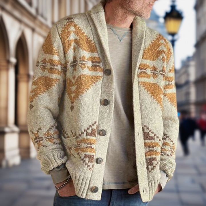 Men's knit jacket with a geometric pattern and a soft, warm lining Lune London