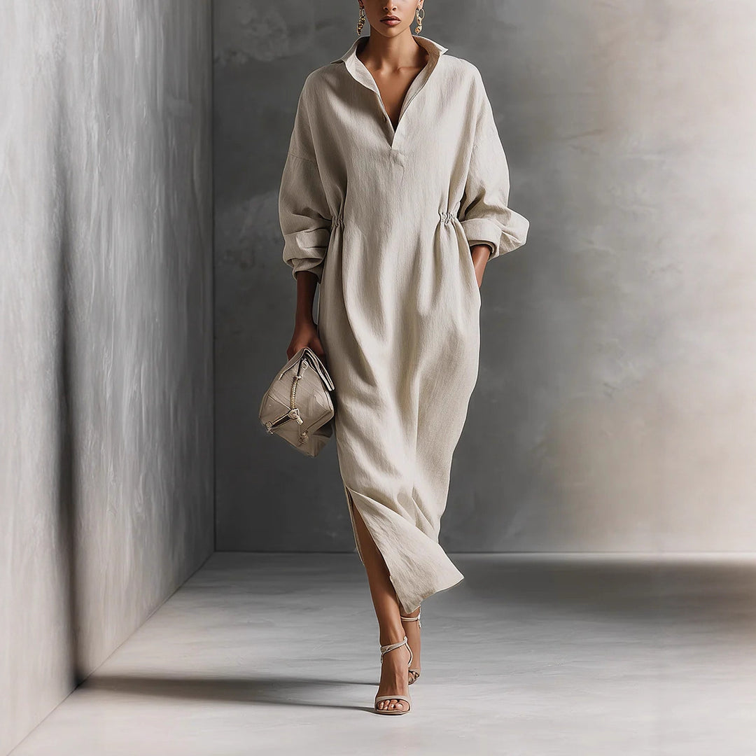 Women's stylish midi dress with tie belt and classic collar Lune London