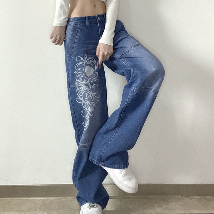 Loose denim pants for women with artistic print Lune London