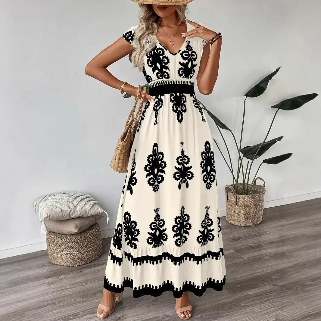 Bohemian floral maxi dress for women with short sleeves Lune London