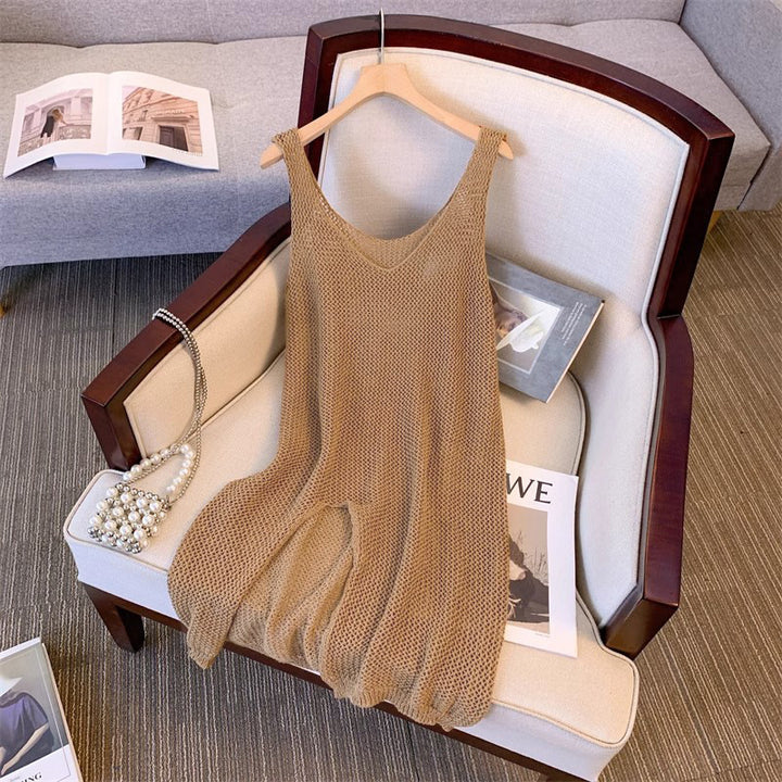 Ladies lightweight knit jumpsuit with a fine mesh pattern Lune London