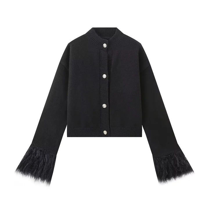 Casual knitted jacket for women with decorative fringes and high-quality buttons Lune London