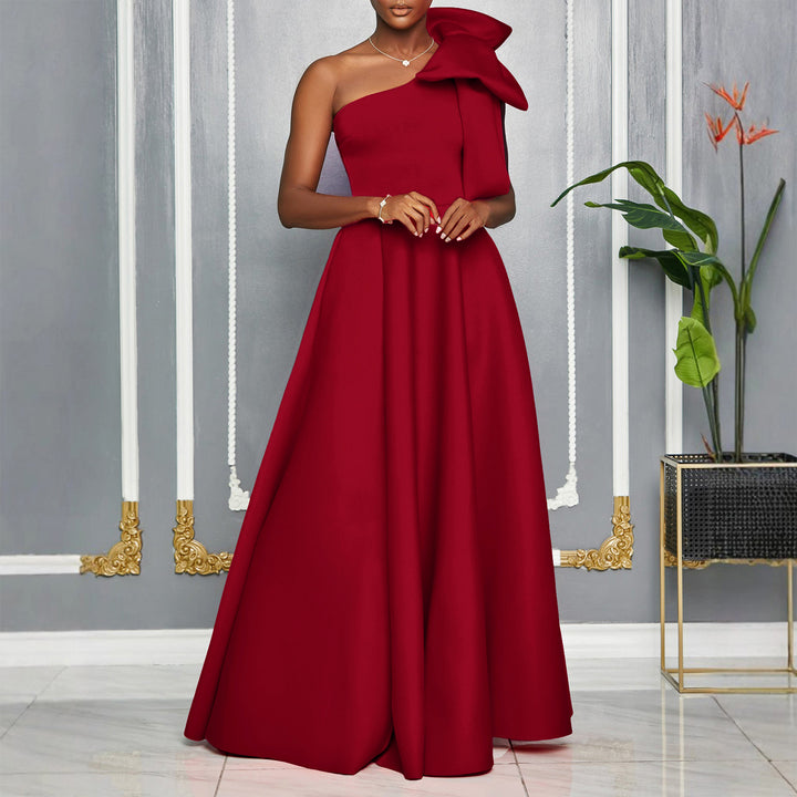 Maxi dress for women with asymmetric cut and elegant Lune London buckle
