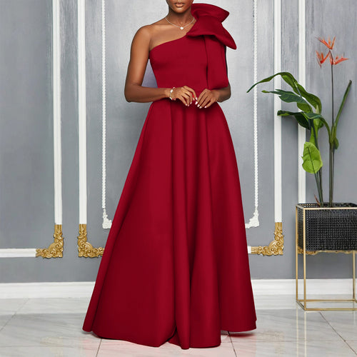 Maxi dress for women with asymmetric cut and elegant Lune London buckle