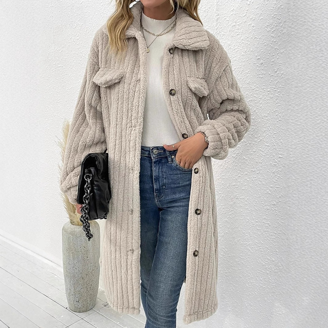 Women fleece sweater - jacket with vertical rib structure and practical pockets Lune London