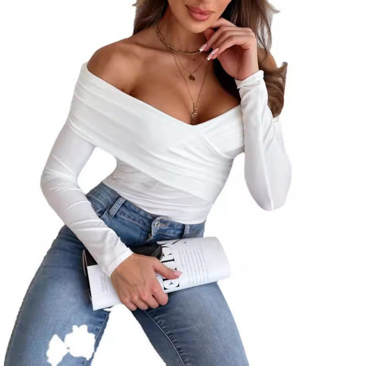 Women Off-Shoulder Ruffled Long Sleeve Top Lune London