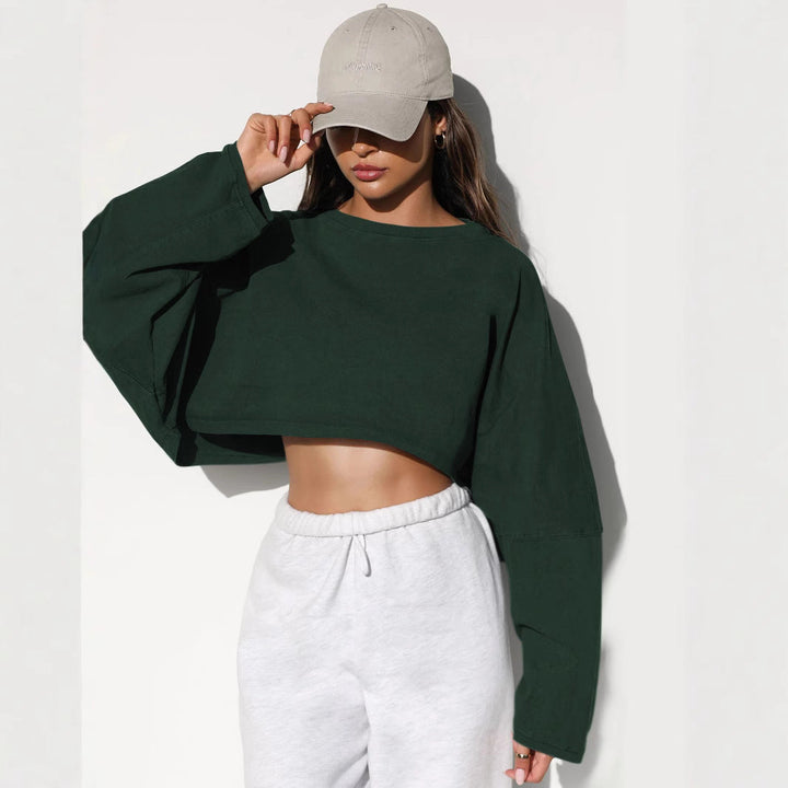 Women's Casual Cropped Sweatshirt with Loose Fit and Balloon Sleeves Lune London