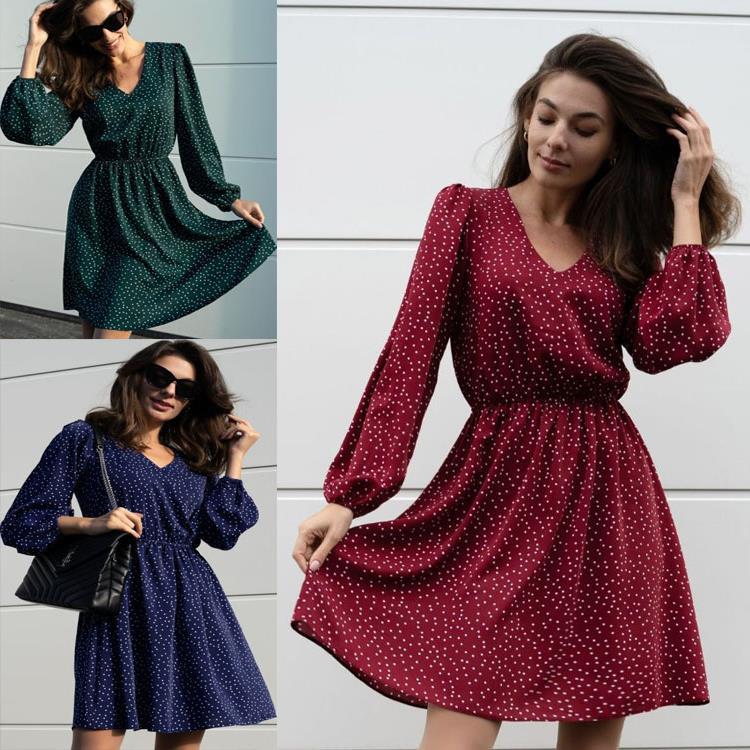 Casual dress for women with V-neck and puff sleeves Lune London