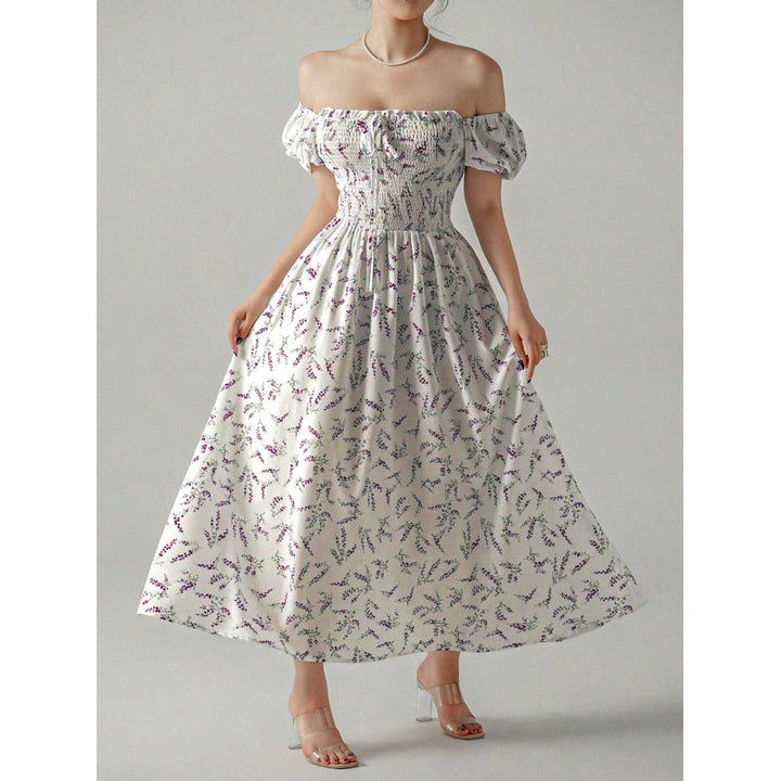 Ladies Flowers Puff Sleeves Maxi Dress Lune London