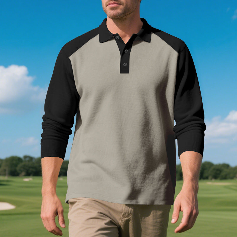 Men's long sleeve polo shirt with contrasting sleeves in breathable cotton blend Lune London