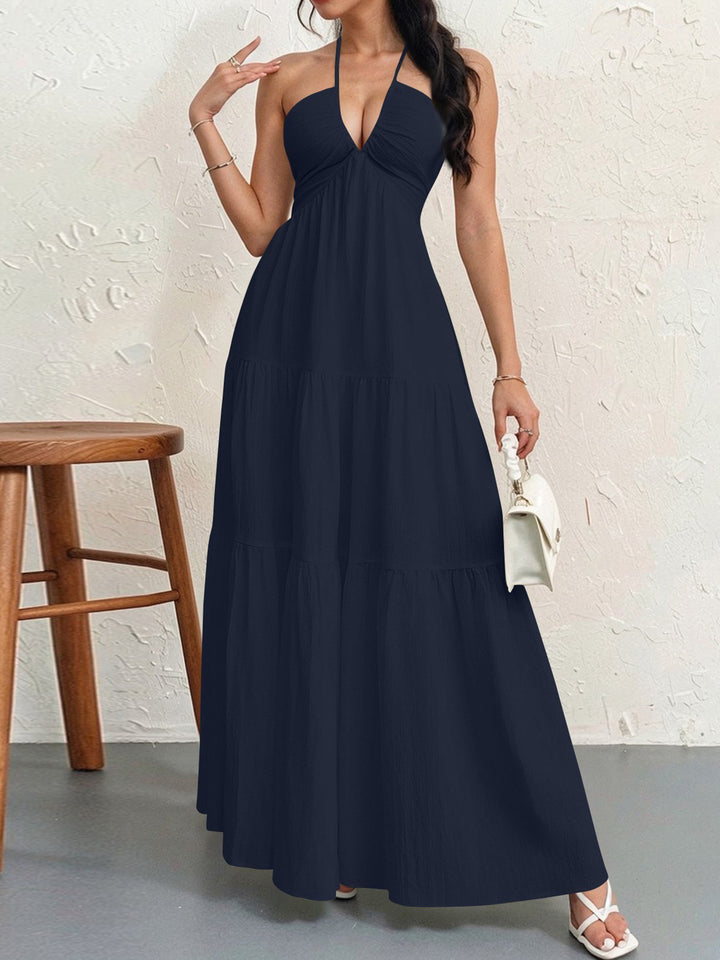 Women's maxi dress with deep V-neck and airy silhouette Lune London